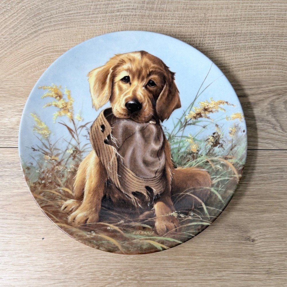 Knowles Collector Plate Golden Retriever 8.5" Brown Caught in the Act Lynn Kaatz